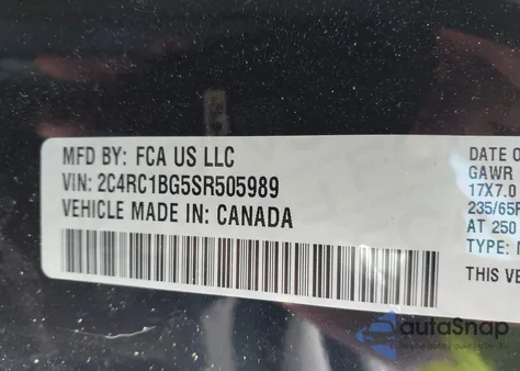 2025 Chrysler Pacifica Select from USA, damaged, VIN 2C4RC1BG5SR505989